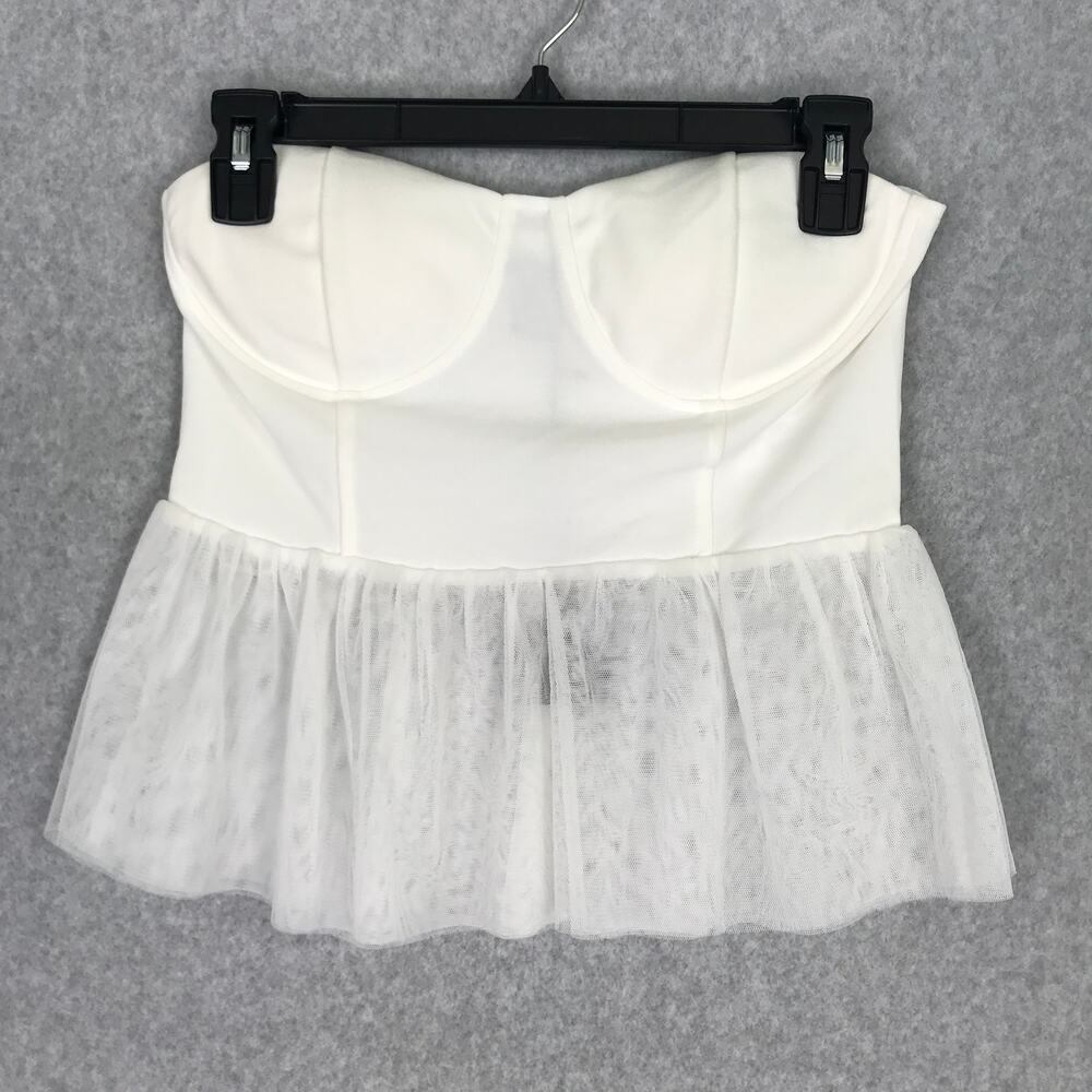 Sincerely Jules Crop Top‎ Womens Medium White Corset Bustier Ruffle Tulle Twee